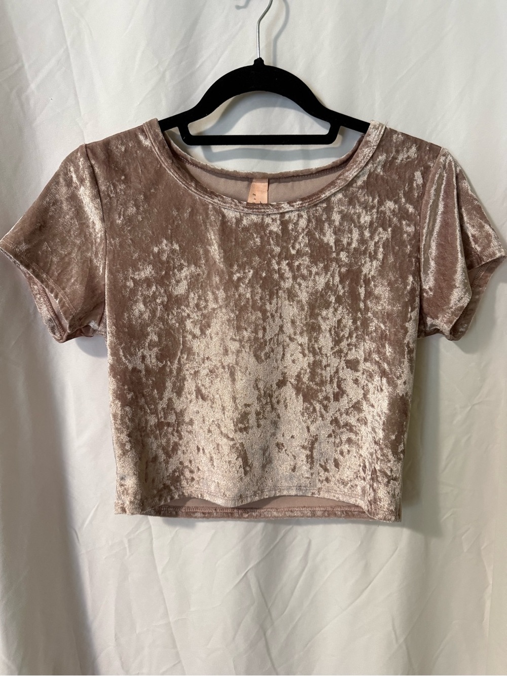 Crushed Velvet Short Sleeve Crop Tee in Blush